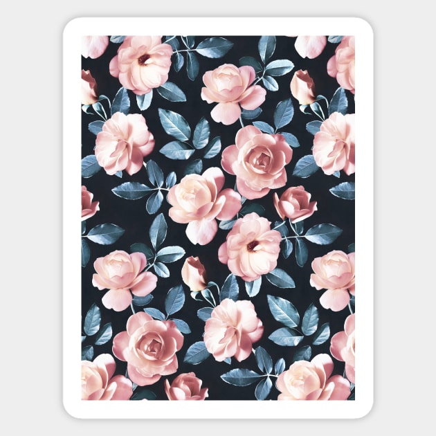 Old Fashioned Moody Roses in Salmon and Blue Grey Sticker by micklyn